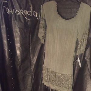 Laced trimmed Olive color dress/go great w boots